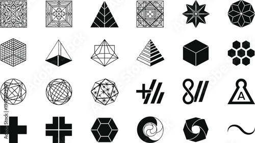 Black vector silhouette set of various sheep and rams with horns featuring ewes and lambs isolated on white background for livestock concepts,