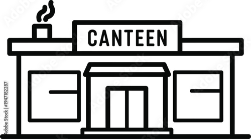 Canteen building outline icon design vector art with smoke from chimney for cafeteria theme
