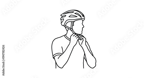 Man wearing helmet buckling strap cycling safety flat vector isolated on white background