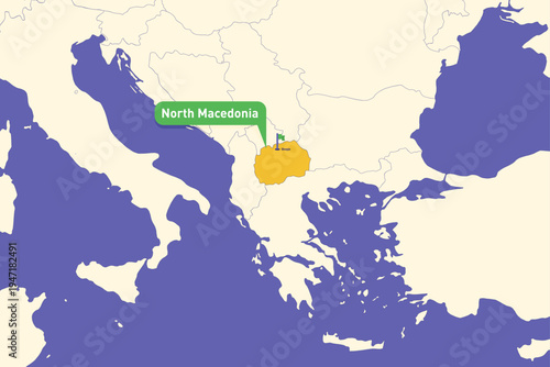 Highlighted infographic map illustration of North Macedonia, ideal for education, travel guides, and geography presentations.