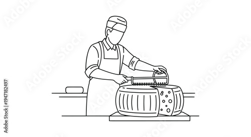 Man cooking on a grill in a minimalist flat design isolated on white background