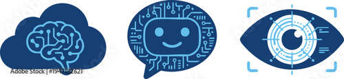 Set of 3 AI and robotics icons vector