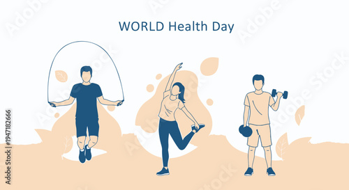 Vector illustration of people exercising for World Health Day