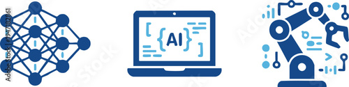 Set of 3 AI and robotics icons vector
