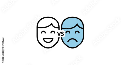 Happy and Sad Faces Contrasting Emotions Icon.