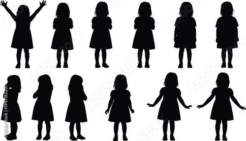 Three stylized figures standing against a repeating geometric pattern of blue and white squares Vector