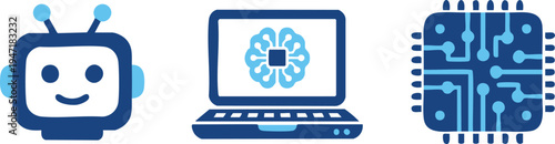 Set of 3 technology icons vector, blue