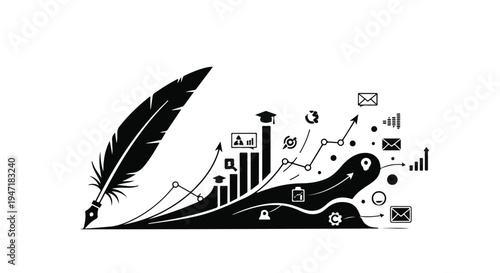 business growth graph with feather pen and data analysis