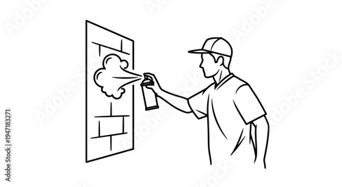 Man applying foam sealant to a door frame with spray can, flat illustration isolated on white background