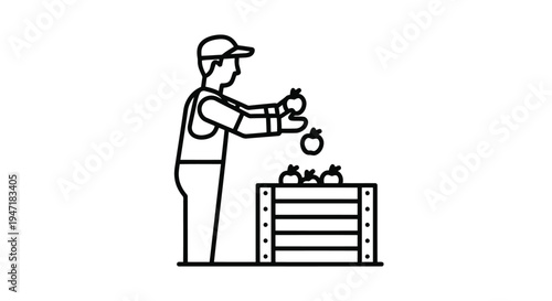 Man in cap throwing pomegranate from crate flat illustration isolated on white background