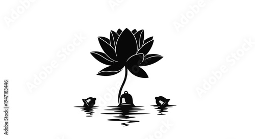 black lotus flower with ducks in water