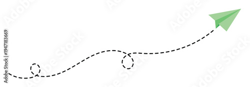 Colourful, fun paper plane with dotted line. Hand-drawn doodle aeroplane. flights paths icon collection. paper aeroplane route. Paper aeroplane with dashed flight path. 