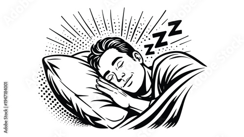 Sleeping Man Illustration – Peaceful Night Sleep and Rest Concept Vector