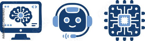 Set of 3 blue technology icons vector