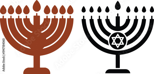 Hanukkah menorah candle lamp symbols, Jewish holiday tradition icon set isolated vector illustration for Hanukkah celebration, religion culture and festival concept