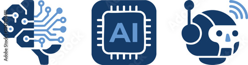 Set of 3 AI and robotics icons vector