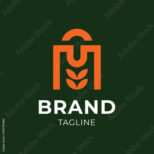 Minimalist Geometric Shopping Bag Wheat Grain Agriculture Business Logo