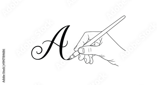 Hand drawing letter A with calligraphy pen in elegant cursive script isolated on white background