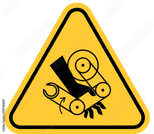 Warning sign for crushing hazard from machinery industrial safety symbol indicating danger of entrapment vector illustration for warning labels
