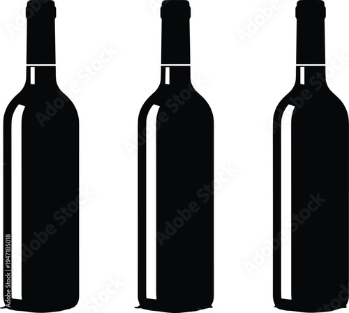 wine, bottle, silhouette, alcohol, beverage, drink, winery, glass, container, packaging, label, isolated, black, vector, bar, restaurant, template, design, drinkware, collection, classic, elegant