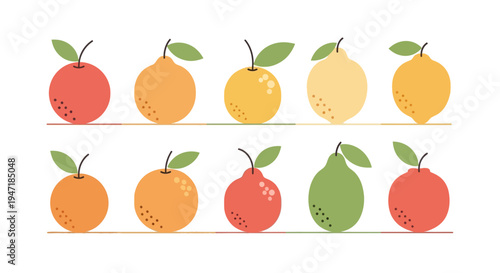 Vibrant and fresh collection of diverse citrus fruits, including zesty oranges, bright lemons, and tangy limes, illustrated in a modern, healthy, and organic-inspired style