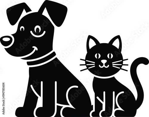 Cute dog and cat silhouette vector illustration isolated on white background for pet care and animal clinic branding.