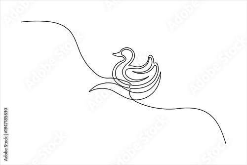 Minimalist one-line art of a duck swimming on a stylized wavy base. Clean vector illustration perfect for modern logos, branding, and minimal icons.