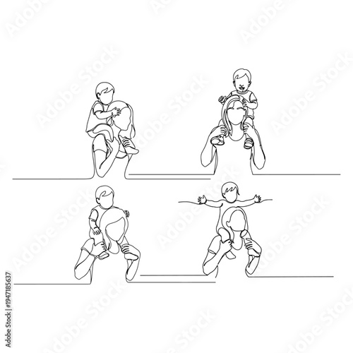 Continuous line art of mother and child silhouette for Mother's Day and maternal care