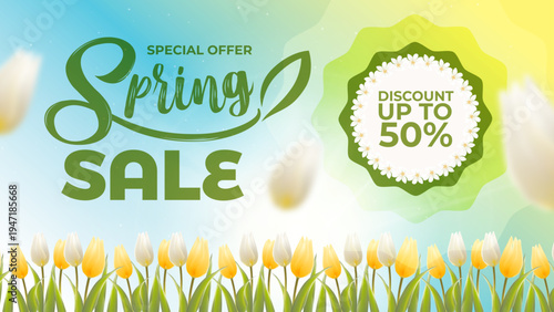 Spring sale banner with pink cherry blossoms and discount coupons. Floral vector background for seasonal promotions, shopping events, and social media marketing, spring sale banner layout template 