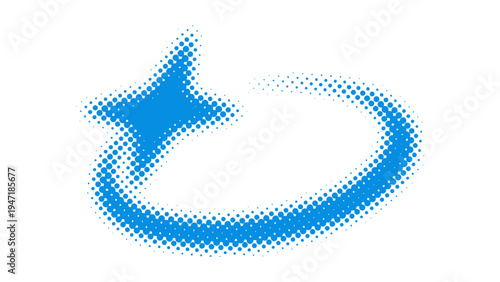 A blue star icon with a curved tail on a white background