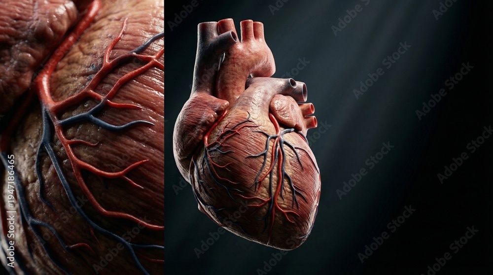 Fototapeta premium Realistic 3D Medical Animation of Human Heart Beating - Anatomical Écorché Style - Macro