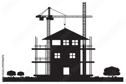 silhouette of a construction site construction site with crane