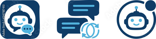 Set of 3 chatbot icons vector, robot and conversation symbols