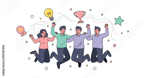 Set of 4 people celebrating vector illustration
