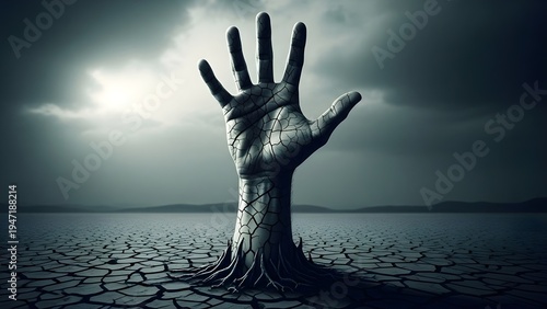Labour day tribute a symbolic hand emerging from arid ground representing workers' struggle