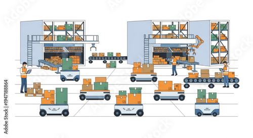 Modern warehouse automation with intelligent warehouse robots enhances logistics efficiency, inventory management, and streamlined operations in distribution centers