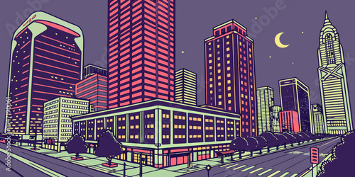 USA, US, U.S, United States - Houston downtown skyline night panorama vibrant urban lights
