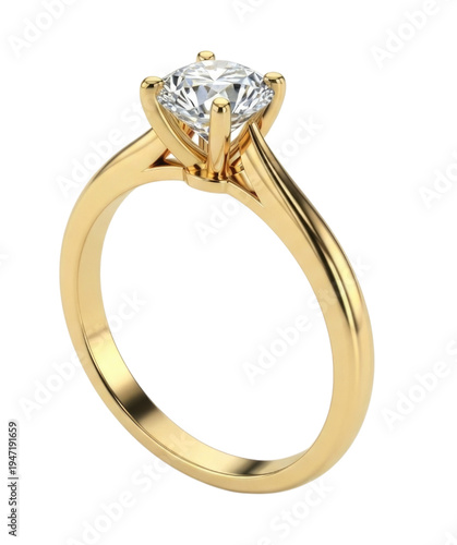Luxury gold engagement ring with diamond cutout isolated on transparent bg, png