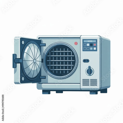 Color Vector Dental Autoclave Sterilizer Illustration - Medical Sterilization Equipment Flat Design Graphic and Dental Clinic Sterilizer Professional Illustration