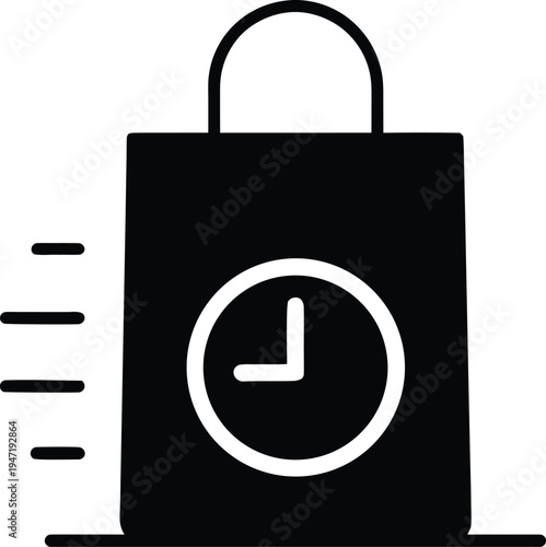 shopping bag with fast delivery clock vector icon.