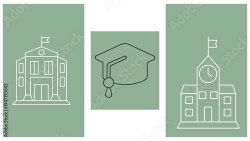 College university education concept with campus building and higher learning environment illustration