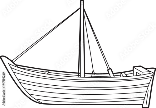 Simple fishing boat with honest design, sailing on calm waters, serene scene