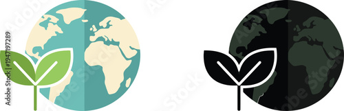 Side by side comparison shows a vibrant Earth with green sprouts contrasting a dark, dying planet emphasizing ecology.