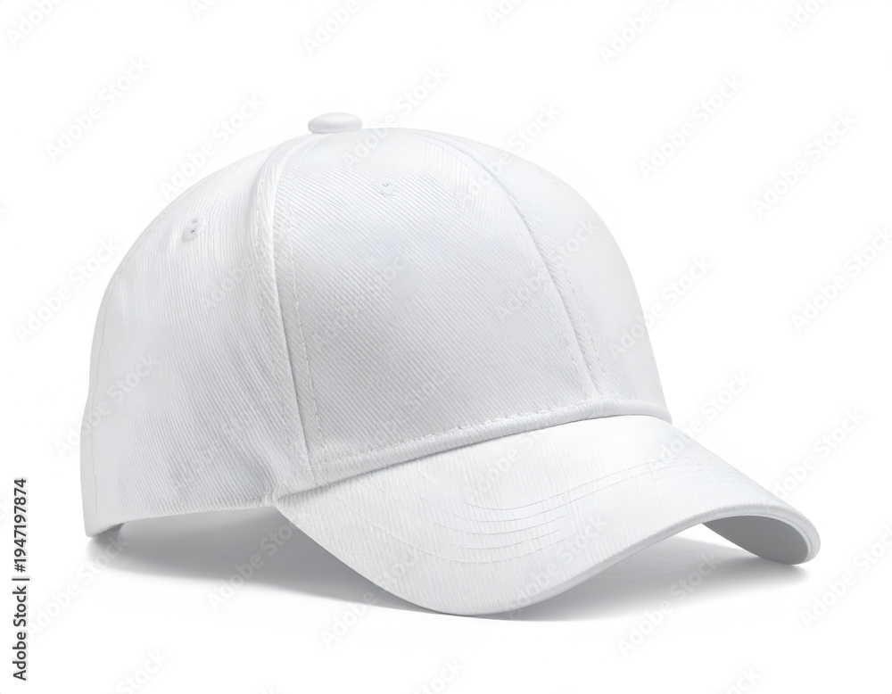 Fototapeta premium A plain white baseball cap, pristine and unadorned