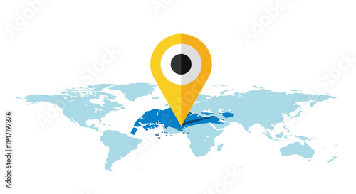 Yellow Location Pin on World Map Highlighting African Continent, Isolated White Background