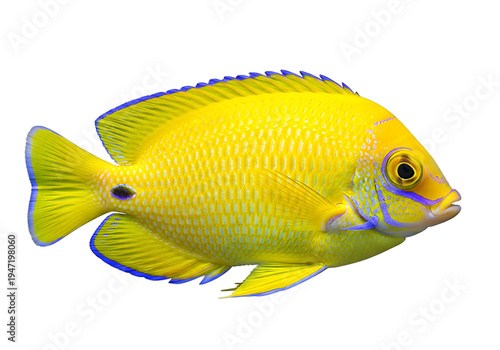 Vibrant yellowtail damselfish swimming gracefully in clear water