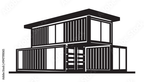 Minimalist modern house made of shipping containers, architecture construction vector illustration