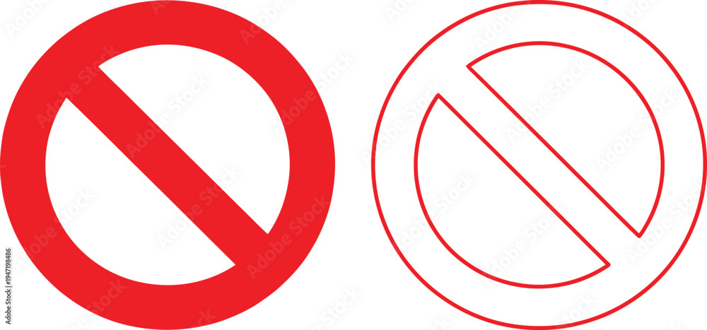 Φωτογραφία Red prohibited sign icon set with solid and outline versions on white background