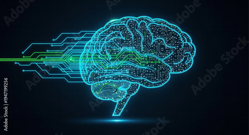 Digital Brain with Circuits and Data Streams.