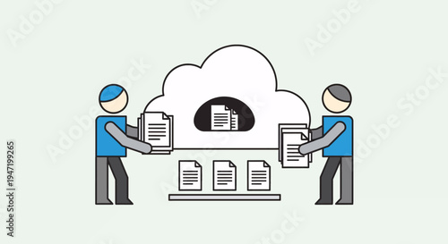 Two people exchanging documents through cloud computing